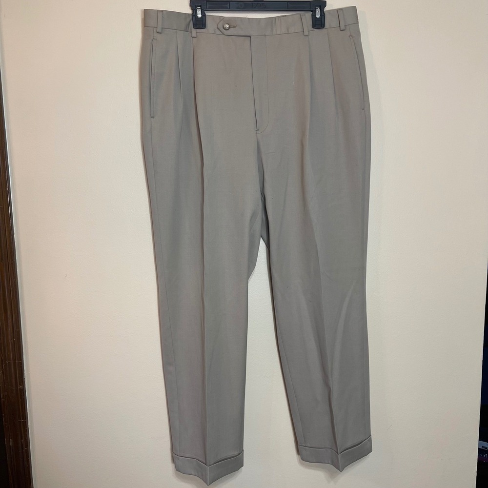 Brooks Brothers Men's Pleated Wool Dress‎ Pants Tan Size 38W 30L Cuffed